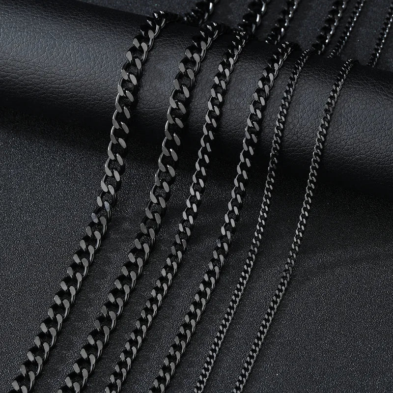 Basic Punk Rvs 3,5,7mm Curb Cubaanse Kettingen Voor Mannen Vrouwen Zwart Goud Kleur Link Chain Chokers Solid metalen Sieraden