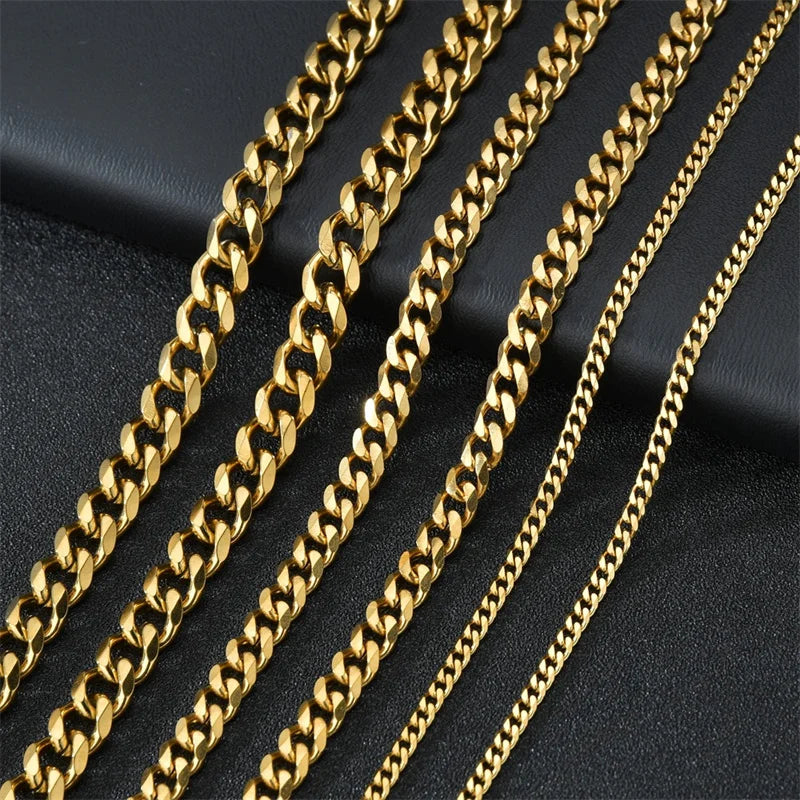 Basic Punk Rvs 3,5,7mm Curb Cubaanse Kettingen Voor Mannen Vrouwen Zwart Goud Kleur Link Chain Chokers Solid metalen Sieraden