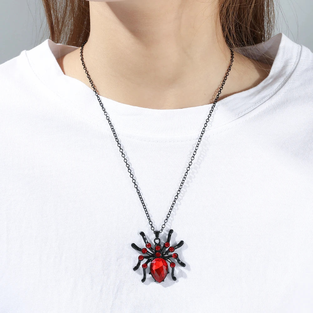 Spider Necklace With Rhinestones Y2k Jewelry 90s Aesthetic Black Crystal Drip Pendants Halloween Gifts for Women Jewellery