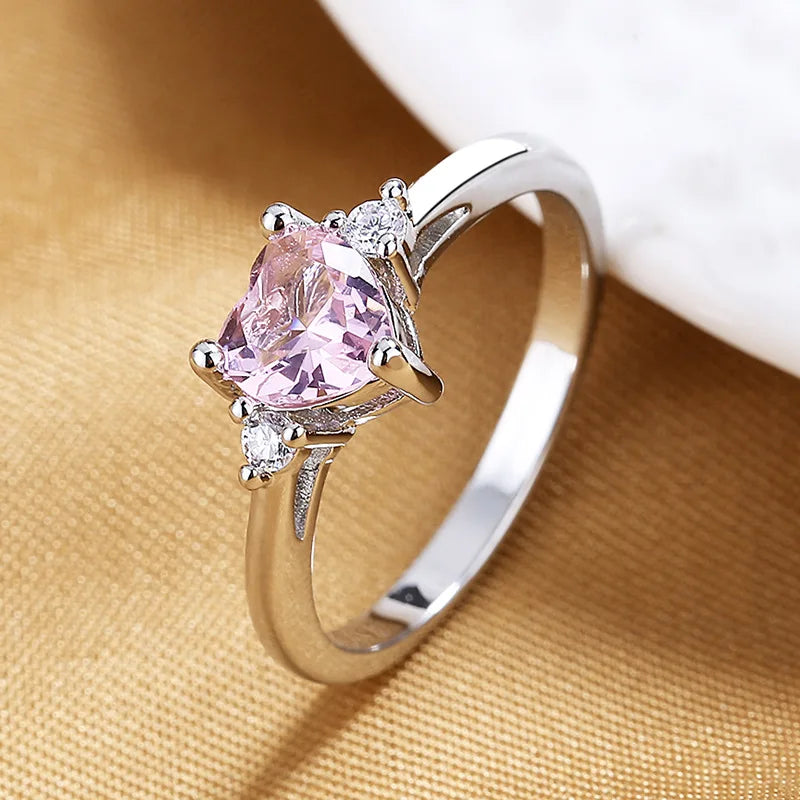 HuiSept Ring for Women 925 Silver Jewelry Heart Shape Sapphire Zircon Gemstone Finger Rings Ornaments Wedding Party Bridal Gift