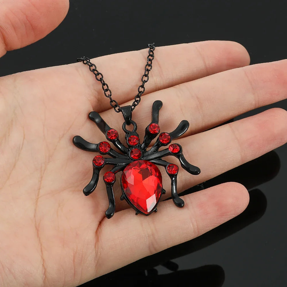 Spider Necklace With Rhinestones Y2k Jewelry 90s Aesthetic Black Crystal Drip Pendants Halloween Gifts for Women Jewellery
