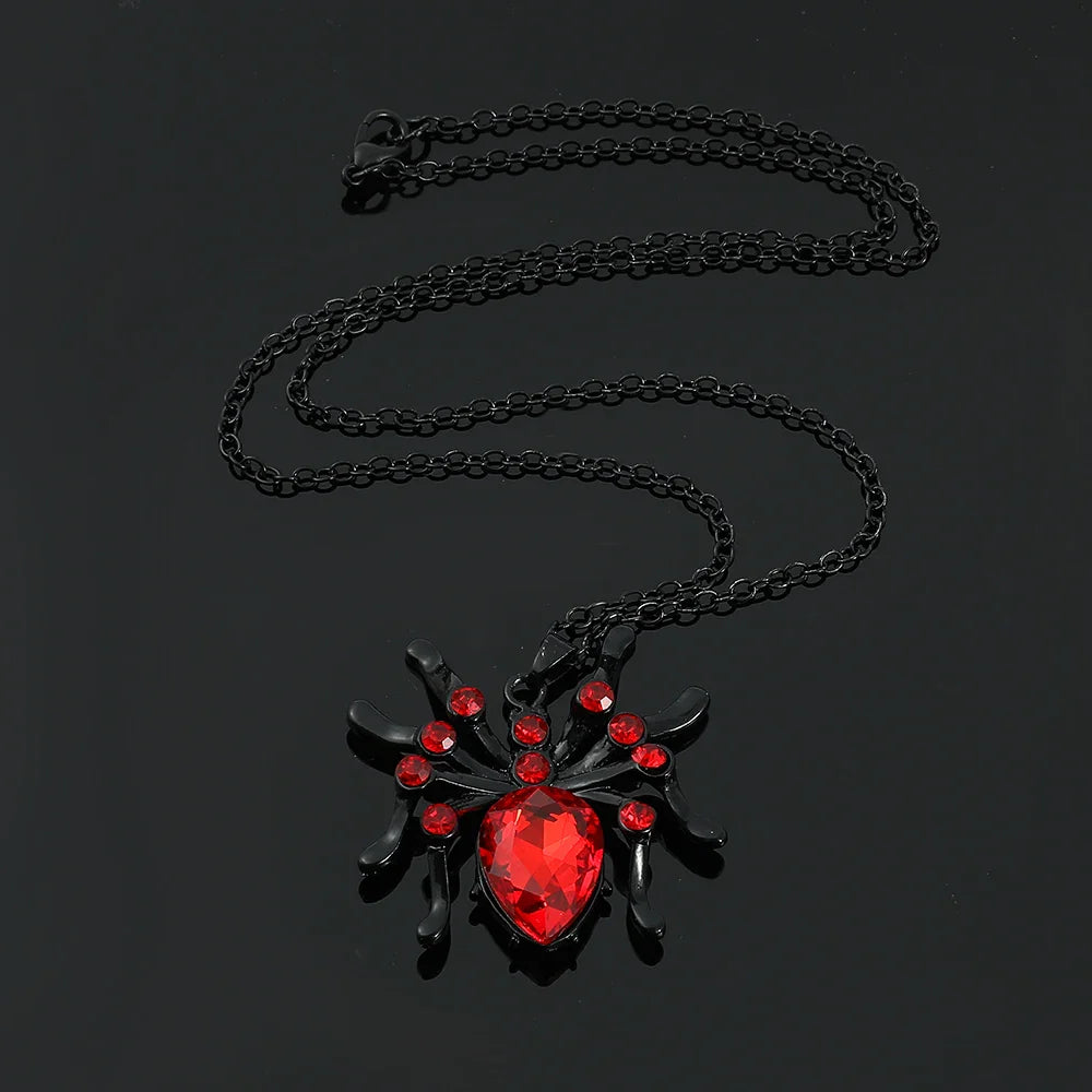 Spider Necklace With Rhinestones Y2k Jewelry 90s Aesthetic Black Crystal Drip Pendants Halloween Gifts for Women Jewellery