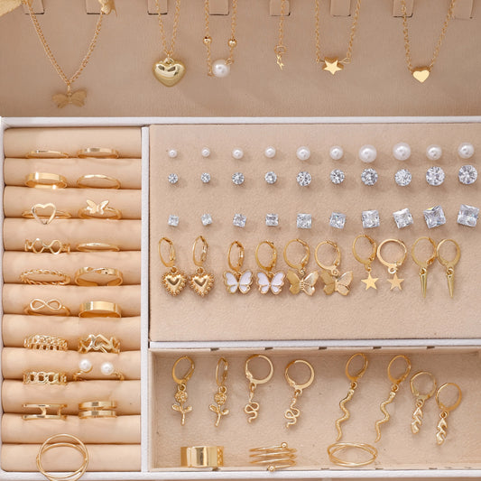 70Pcs Fashion Earrings Ring Jewelry Set Including Heart-shaped Snake Shape Butterfly Infinite Symbol Women's Daily Party Jewelry