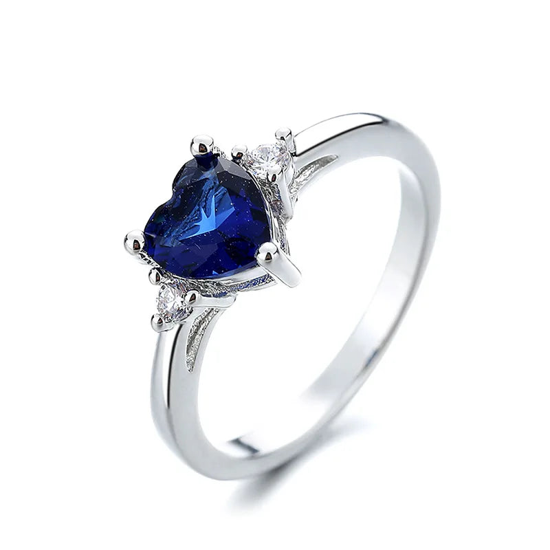 HuiSept Ring for Women 925 Silver Jewelry Heart Shape Sapphire Zircon Gemstone Finger Rings Ornaments Wedding Party Bridal Gift