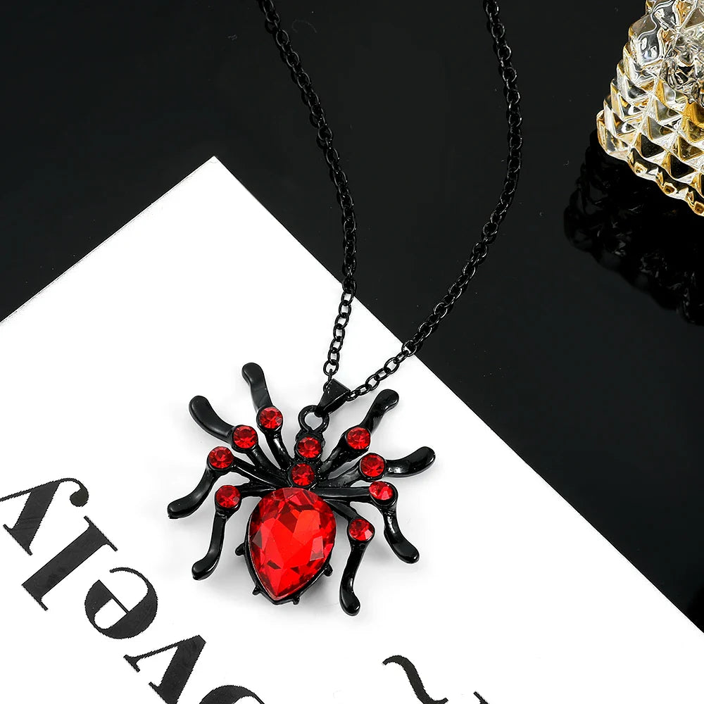 Spider Necklace With Rhinestones Y2k Jewelry 90s Aesthetic Black Crystal Drip Pendants Halloween Gifts for Women Jewellery