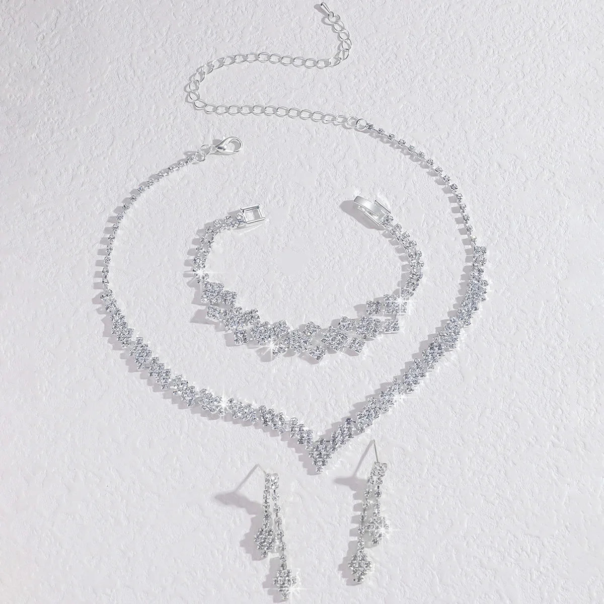 Fashionable silver plated rhinestone folding tassel earrings necklace, wedding jewelry gift, fashionable style