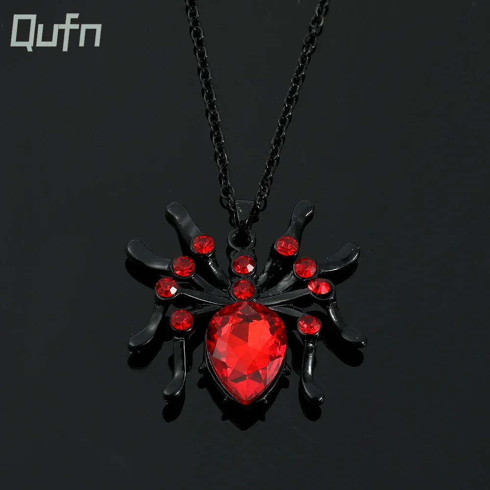 Spider Necklace With Rhinestones Y2k Jewelry 90s Aesthetic Black Crystal Drip Pendants Halloween Gifts for Women Jewellery