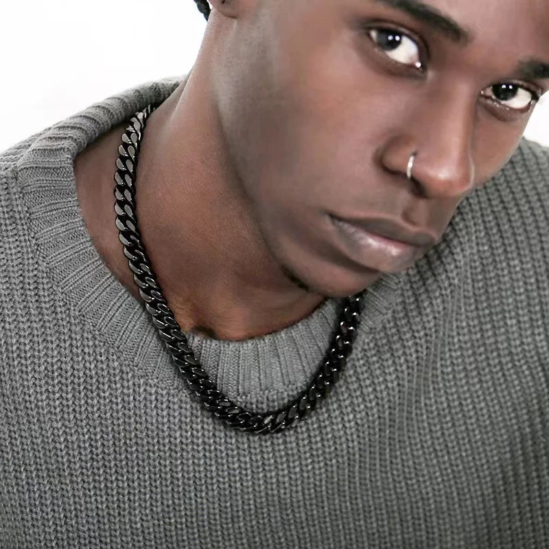 Basic Punk Rvs 3,5,7mm Curb Cubaanse Kettingen Voor Mannen Vrouwen Zwart Goud Kleur Link Chain Chokers Solid metalen Sieraden