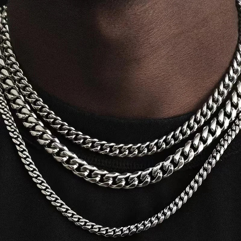 Basic Punk Rvs 3,5,7mm Curb Cubaanse Kettingen Voor Mannen Vrouwen Zwart Goud Kleur Link Chain Chokers Solid metalen Sieraden