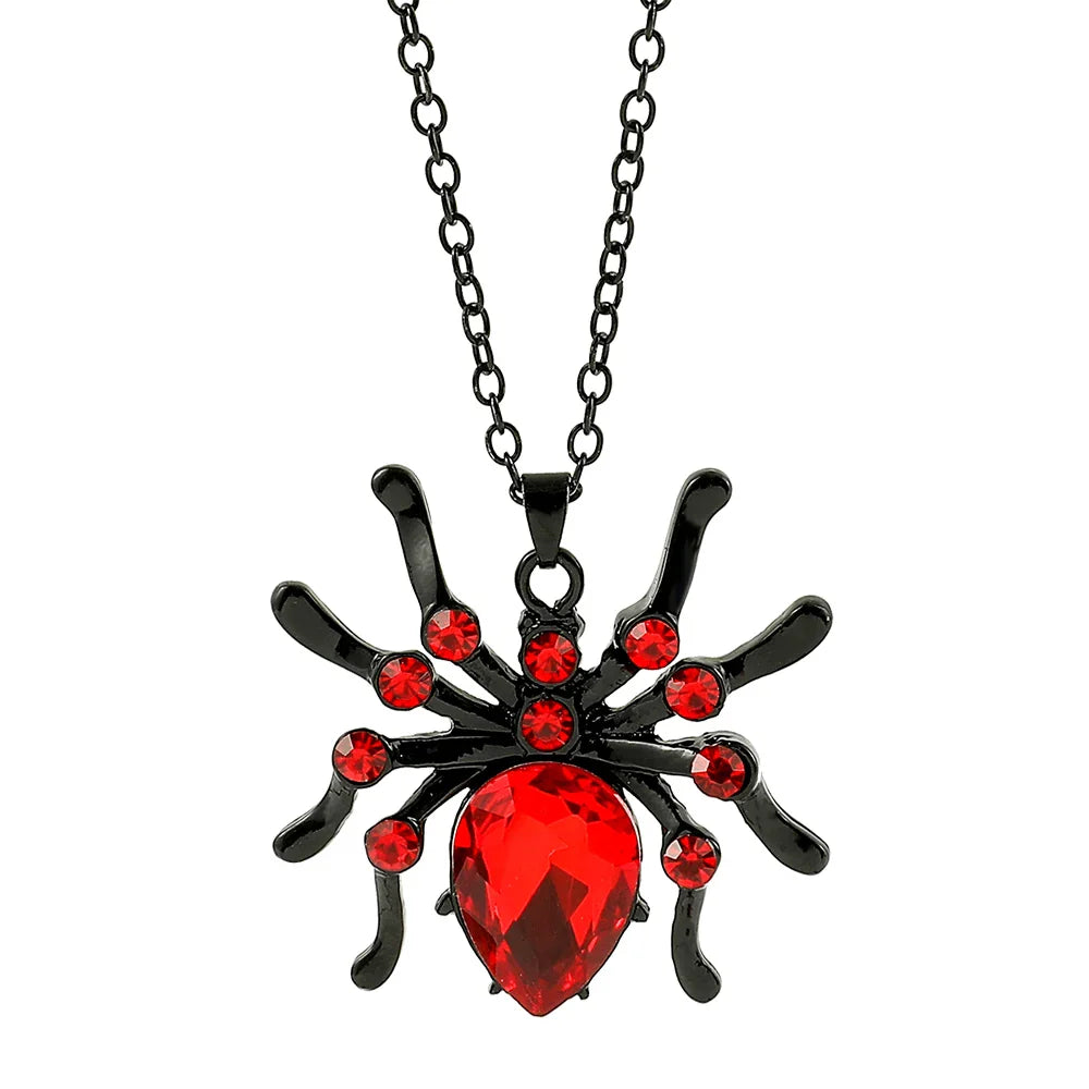Spider Necklace With Rhinestones Y2k Jewelry 90s Aesthetic Black Crystal Drip Pendants Halloween Gifts for Women Jewellery