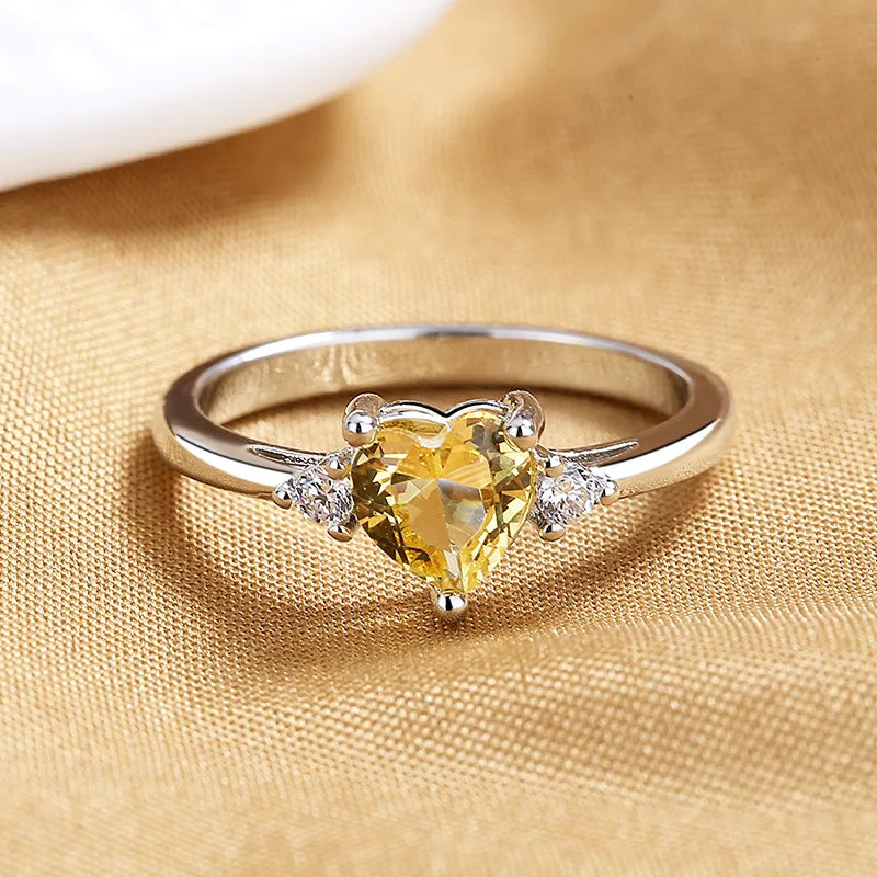 HuiSept Ring for Women 925 Silver Jewelry Heart Shape Sapphire Zircon Gemstone Finger Rings Ornaments Wedding Party Bridal Gift
